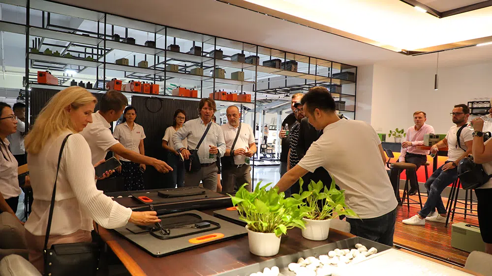 Clients chatting in showroom