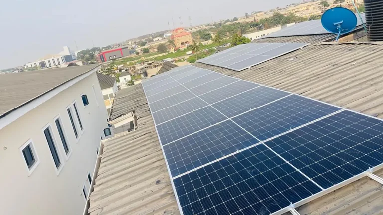 Solar panels installed on a residential rooftop in Ikeja, Nigeria, providing clean and renewable energy.