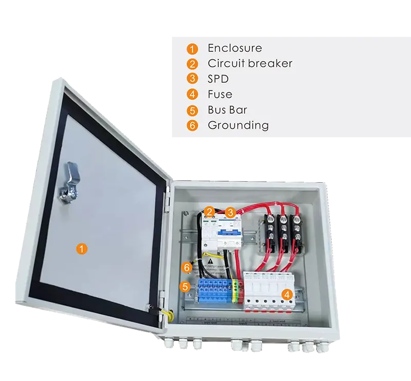 dc combiner box 4-6-8-10 in 1 out 500v internal structure