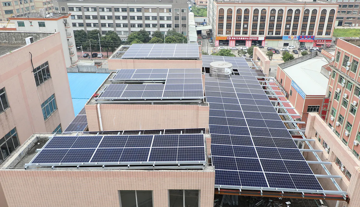 Factory dormitory rooftop solar PV project panorama, 70kW installation capacity