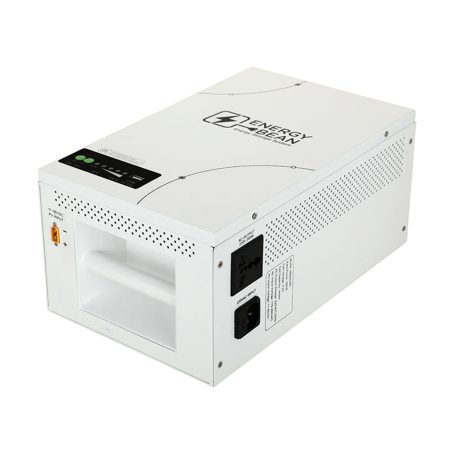 Bottom-right three-quarter view of eBean300 300W All-in-One Portable Solar Generator