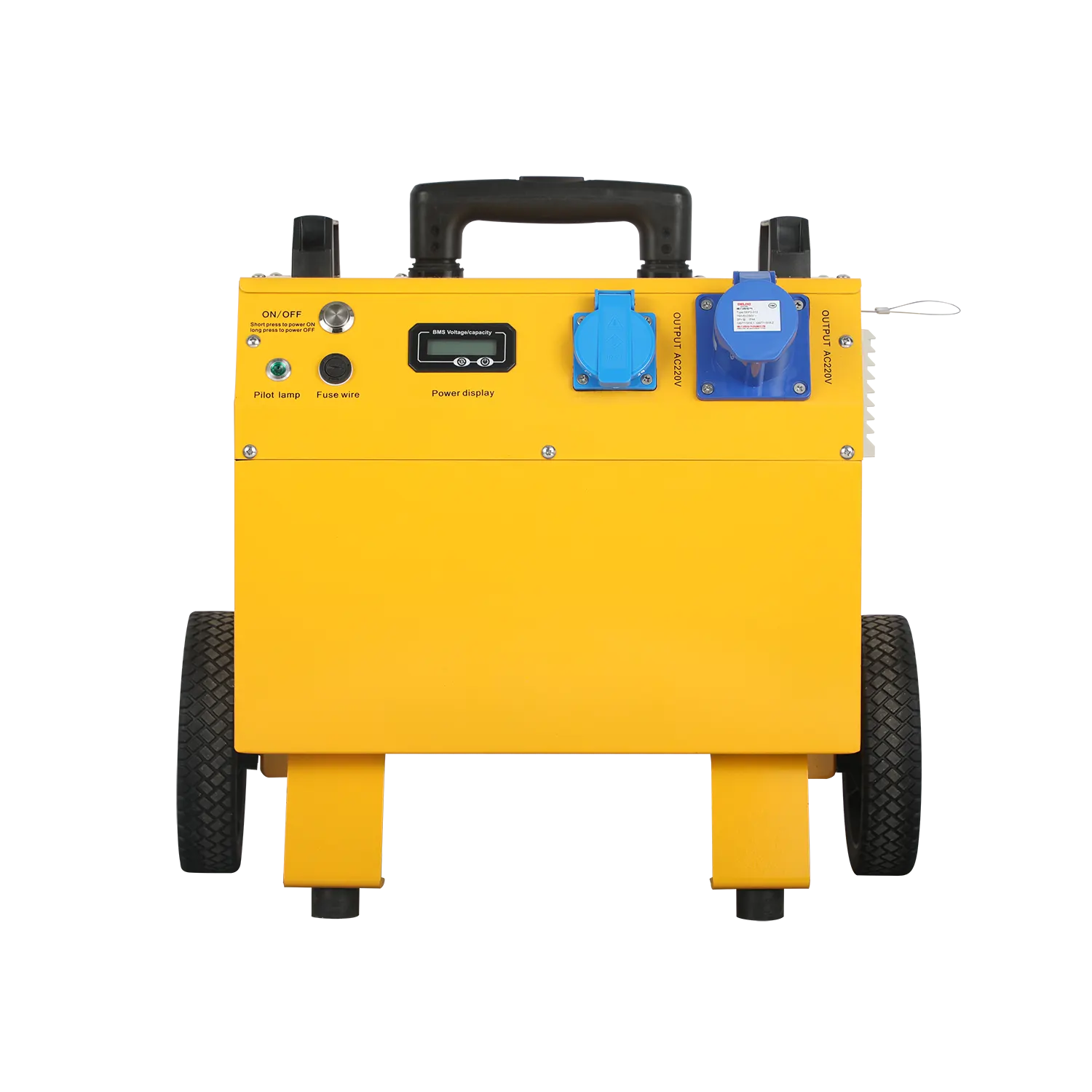 Cảnh quan phía trước của bộ nguồn điện công nghiệp di động Epull Energy 3kW, hiển thị bảng điều khiển, các cổng đầu ra và màn hình hiển thị.