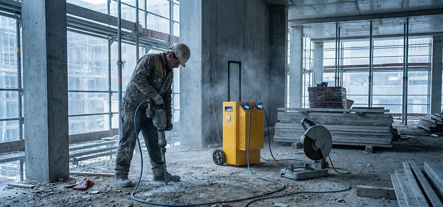 ePull Energy Portable Power Station Powering Electric Tools on a Construction Site