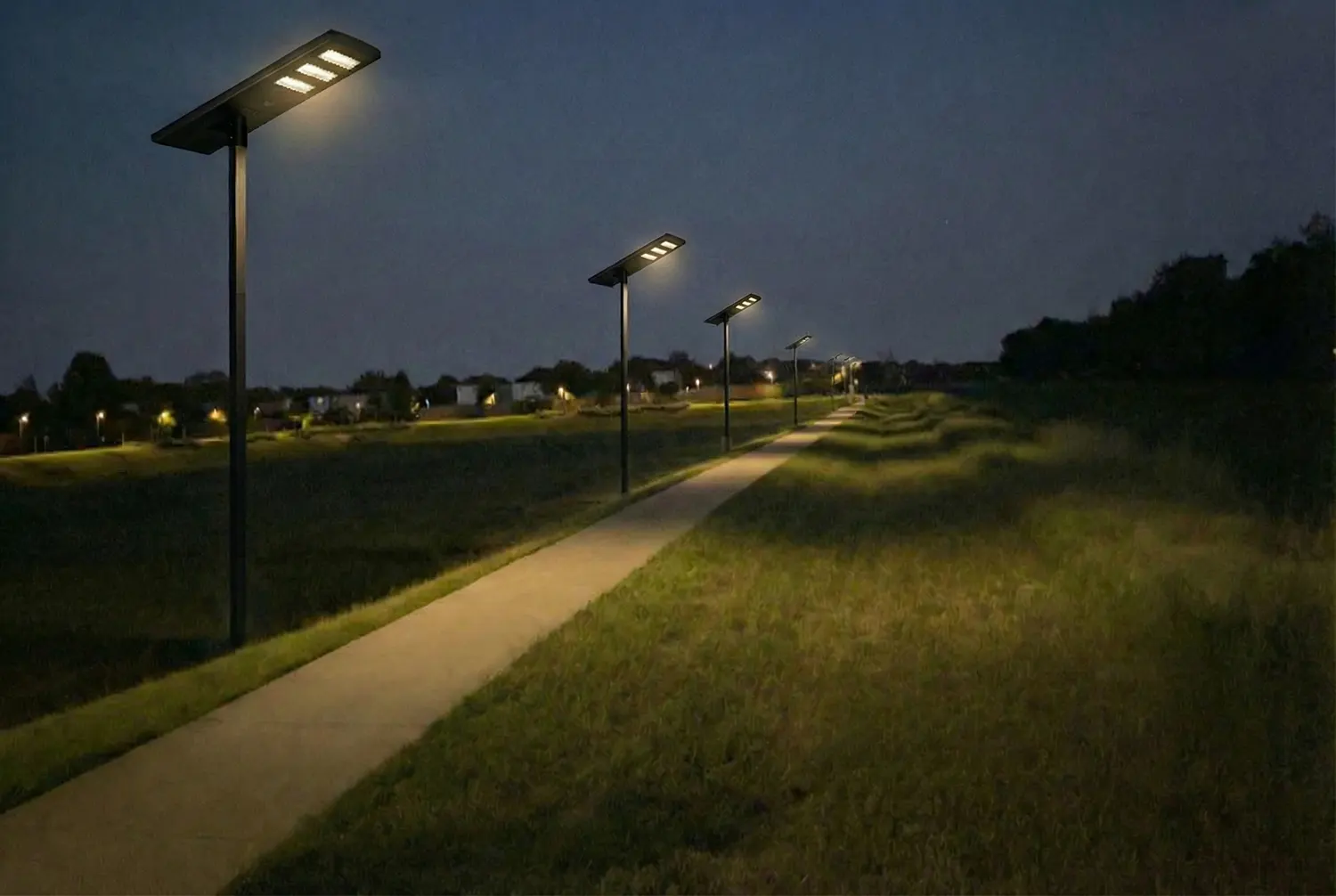 GODE Solar Street Lighting illuminates the recreational park at night.