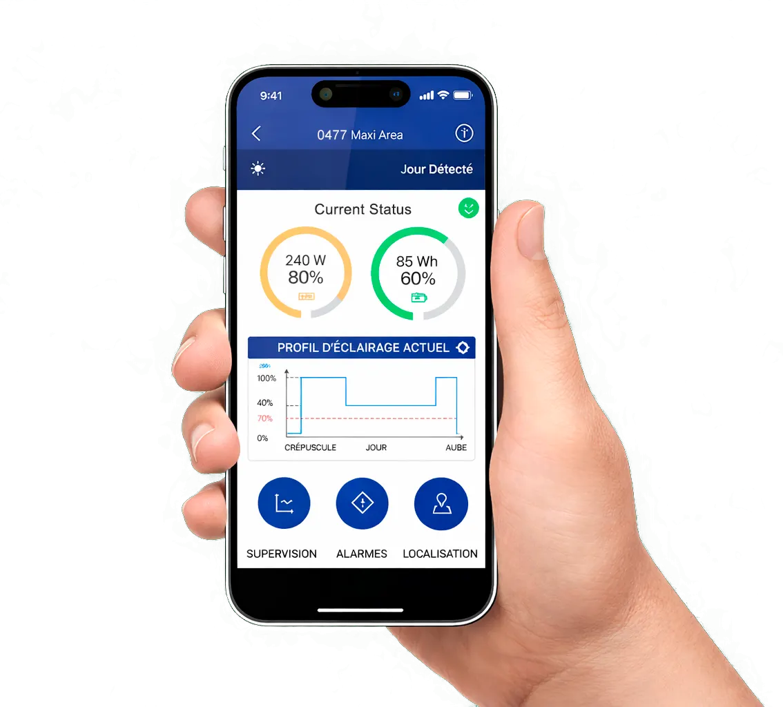 Use GODEAPP to monitor the status of your solar streetlights anytime.