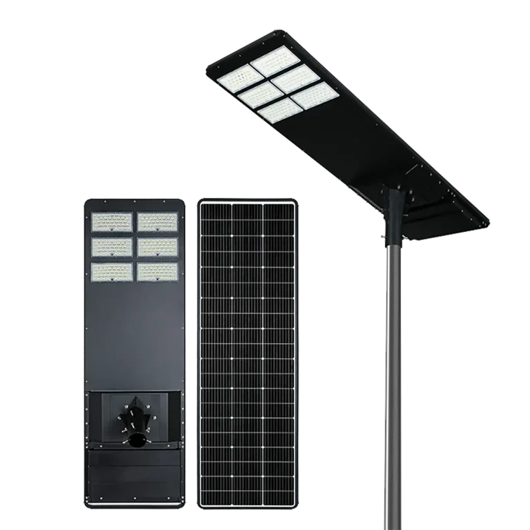 Vista frontal y trasera de la farola solar LED 0412